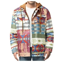 Yubnlvae Muška jesen i zimski vintage print s kapuljačom sa zatvaračem dugih rukava majica s dugim rukavima patchwork jakna labavi kaput