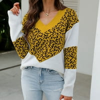 Voncos Wines pulover džemper - tiskani dugi rukav V Vrat lagani džemper za žene plus veličine žute veličine