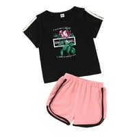 4T Djevojka za djecu Djevojčica Djevojka odjeća s kratkim rukavima Tors Shorts Set 4-5T Djevojka za bebe Ljetni sportski set crni