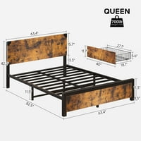 Okvir za krevet kraljevske veličine sa ladicama za pohranu i uzglavljenim pločama, teškim metalnim i
