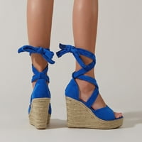 Sandale za žene dame modne čvrste klinove casual rimske cipele sandale sandale za žene plavo 7.5