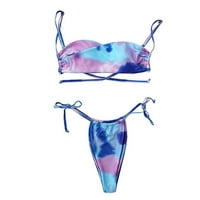 Lilgiuy Ladies Tie-Dye Charming Strap Split bikini dvodijelni jastučići bez čelične plaže Nogometni dan Letnji kostimi