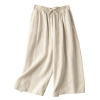 PBNBP ženske pamučne posteljine culottes hlače elastične struke široke noge Palazzo pantalone Capri