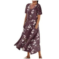 Ženske haljine okrugli dekolte modna cvjetna dužina gležnja a-line ljetna haljina s kratkim rukavima vino xl