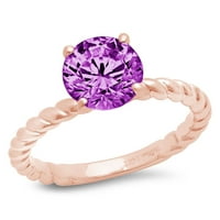 2. CT sjajan okrugli rez CLEAR simulirani dijamant 18K ružičasto zlato pasijans prsten sz 7.25