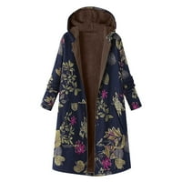 Ženska modna jakna za toplu kaput cvjetni ispisani kaput topli kapuljač s dugim rukavima s dugim rukavima