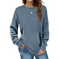 Tkinga modna dukserica za žene s dugim rukavima Crewneck čvrste vrhove labavo pulover Tuničke košulje