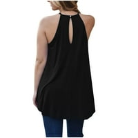 safuny ženski labavi vrhovi tenkinja Tunic Clearence Solic Trendy Camisole Holiday Beaveless Letth Beach Halter Cracy Crackions Pleated odjeća crna m