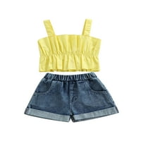Izhansean Ljeto TODDLER Baby Girls Solid Suspender Camisole Tops + gumb Elastična struka kratke hlače
