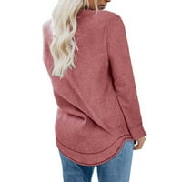 Majice s dugim rukavima za žene za žene jesenski zimski pulover pulover okruglog vrata, crveni