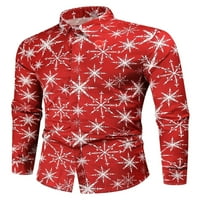 Beiwei Muns casual rever vrat Xmas bluzu dugme dolje tanka fit tunika košulja snježne pahuljice tiskane festival božićne majice crvene 2xl