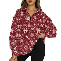 Moderan ženski božićni ležerni print rever vrat dugih rukava labav majica bluza pulover vrhove