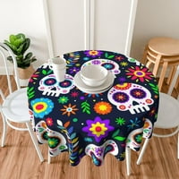 Muertos šećerna lubanja sa cvijećem stolnjak okruglog stola pokriva perijsku površinu od poliestera za dan mrtvog dekora