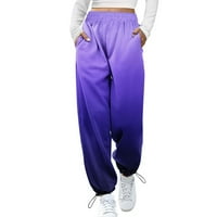 HHEI_K Hlače žene aktivni elastični struk joggers hlače džepovi za crtanje trčanja Trčanje Duksevi za