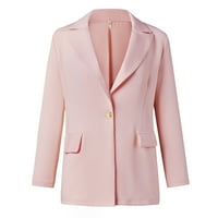 Olyvenn dugme rever blezer jakna midi kaput ženski dugi rukav sa džepom s jednim grudima tanka pune boje okrenite navratnik na otvorenom ružičastom ružičaste s