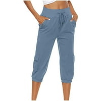 Ženske pamučne posteljine kapri hlače Ljetne teretne hlače Lagane joggers hlače sa elastičnim strukom na otvorenom na otvorenom Atletičke hlače Ležerne dukseve