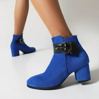 Modne ženske čizme Solidna boja Suede bočni patentni zatvarač visoke potpetice kratke cipele, plava