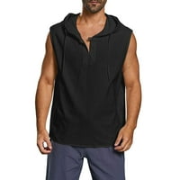 Tking modni muški baggy pamučni posteljina čvrstoću na plažu na plaži bez rukava s kapuljačom na rukavima - crna 2xl