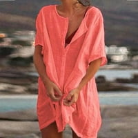 Prevelika plus veličina Ženska bluza kratkih rukava majica haljina dame Ljeto kaftan tunika TOP haljina dame plaža boho zabava večer v izrez vrećicu midi dugačka haljina lubenica crvena l