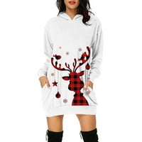 Božićne duksere Žene Reindeer Print Snowflake Graphics Hoodie sa džepom Xmas Poklon pulover The White