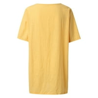 Womens plus bluze i tunike jesen jesen moda srednje duljine labave boje majica kratkih rukava, ležerne žene žute 1x