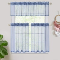 Acekid Sheer Tier Curtains LINEN Teksturirani polu čistih zavjese Kuhinja Kuhinja Kafić Pocket Voile zavjesa, plava