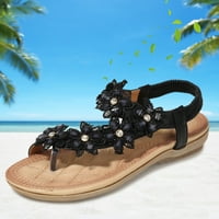 CAICJ platforme sandale ženske sandale zatvorene sandale za žene boemske ležerne ljetove creve sandale ravne velcro vanjske cipele, crna
