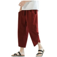 Muške hlače Muške povremene pune boje velike džepove pamučne posteljine obrezane ravne hlače Fragarn
