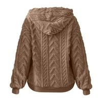 Jeseni džemperi za žene kabel pletene komad dukseve jacquard crtež sherpa dukseri Fuzzy fleece pulover Fluffy gornja odjeća Smeđi XXL