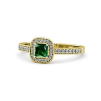 Emerald i Diamond Milgrain Work Halo Angažman prsten 0. CT TW 14K Yellow Gold.Size 9.0