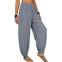 Žene Modne čvrste labave harem hlače Caprij baggy hlače Ležerne posteljine duge hlače sive s