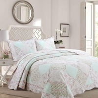 Ugodna linija Rosa cvjetni patchwork reverzibilni pamučni prekrivač posteljina set twin komad