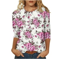 Majice za majice Juebong Sleeve za žene Slatki cvjetni print Tunic Tuns casual crewneck ljetna bluza
