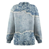 Tkinga modna dukserica za žene dugih rukava V izrez na vrpce za prevelike zip pulover Svijetlo plavi