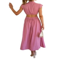 Žene Treegren Ljeto Cual dugačak haljina Čvrsta boja postolje ovratnik strugove šuplje odljevna haljina