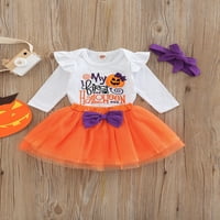 Moja 1. Halloween Baby Girls Outfits Bundkin tiskani kombinezon s dugim rukavima + mrežasta suknja +