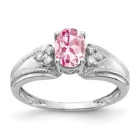 Čvrsta 14k bijelo zlato 7x ovalni ružičasti turmalin oktobar Gemstone vs Diamond Angažman prsten veličine 7.5