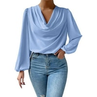 Majice za ženske bluzeumbule prebijaju V-izrez dugih rukava casual top vrhovi šifonske majice labave