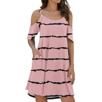 Ljetne haljine Spaghetti remen sunčani ramena ruff rukavi sa džepom modne casual haljine za žene ružičaste
