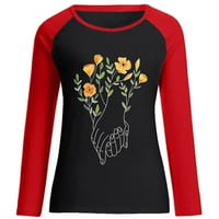 Božićne majice za žene dugih rukava plus Veličina Valentinovo tisak za žene modni casual crewneck dugi rukav pulover dukserice majica bluza casual bluza