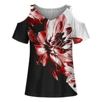 Košulje za žene, ženska moda izdubljena V-izrez cvjetni ispis hladnog ramena majica casual labav kratki