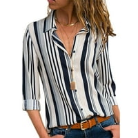 Binmer majice s dugim rukavima za žene plus veličine dugih rukava dame prugaste otisnute pupke s dugim rukavima V-izrez šifon košulja