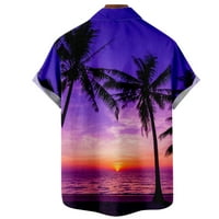 Dječaci i muškarci majice Havajske majice za muškarce, ljubičasta sunca palma na plaži Ležerne prilike kratkih rukava Regularni fit gumb Essentials Muška brza suha košulja, dijete