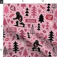 Pamuk Saten Stolcloth, 70 90 - Valentine Bigfoot Big Heart Sasquatch Valentines Dan Šumski ružičasti