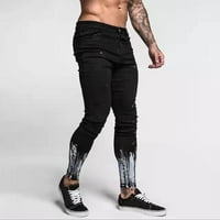 Kali_store radne pantalone za muškarce muške slatke fit traperice mršave rastepene pantalone za muškarce ravno noga crna, xxl