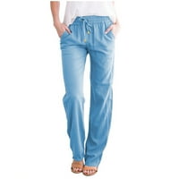 Simu ženski casual pantalone ravne posteljine stručne pamučne i elastične čvrste hlače izvlačenja dugih