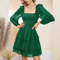 Ženska ljetna casual puni kvadratni dekolte dugih rukava slim fit iznad koljena a-line haljina zelena l