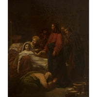 Pierre Claude François Delorme Crna Moderna uokvirena muzej Art Print pod nazivom - Isus reanimira kćer Jaire