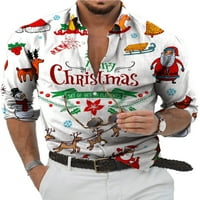 Glookwis Mens Santa Claus Print Tops Ležerne prilike Božićne košulje Jednoj grudi Slim Fit Tunic Majica