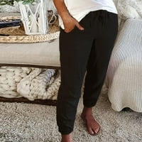 Ženska pamučna posteljina ljetni džep casual hlače Čvrsta boja elastična struka snopa stopala na klirensu